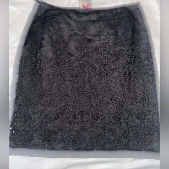 NWT YOANA BARASCHI Black Linen Eyelet Floral A Line Skirt Women Sz 4 New - Picture 9 of 9